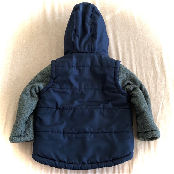 George Winter Hooded Puffer Coat Navy/Orange/Grey - Picture 5 of 5